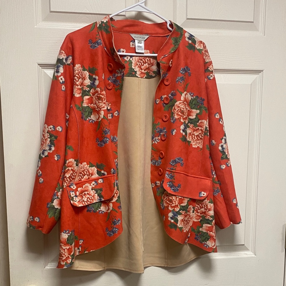 Multiples XL Red Floral 3/4 length sleeve Blazer